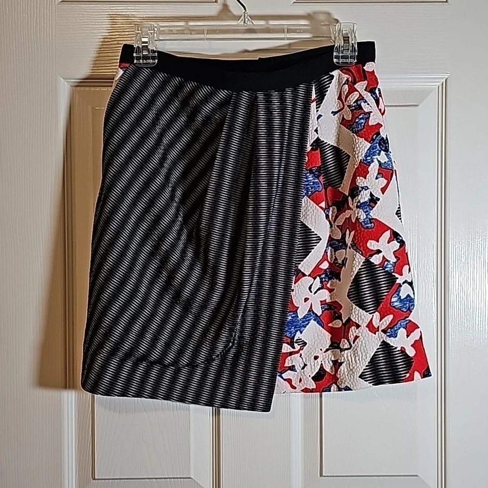 Peter Pilotto Target Faux Wrap Lined Textured Skirt Pockets Mixed Print Size 6